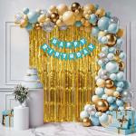 SPECIALYOU.IN happy birthday decoration items for boys/girls, Blue & Peach balloons, gold metallic & silver confetti balloons, fringe foil curtain backdrop for photo, birthday decor party props- 67 pcs