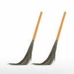 Mazic Super Sumo Floor Broom Stick, Indian Brush Jhadu with Long Handle, Floor Broom Made of Natural Grass No Dust Broom for Home, Kitchen, Garage, Pantry, School, and Office, (Pack of 2, Orange)