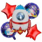 AMFIN (Pack of 5) Rocket shape foil balloon / Happy Birthday foil / Round foil balloon / Spaceship theme birthday decorations / Theme Birthday foil Balloons / Astronaut theme foil balloons