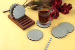 Vatsin Premium Round Coasters With Stand Tea, Coffee Coasters for Home & Dining Table, Office, Table Accessories, for Gifting [Wood, Resin] (Set of 6, Grey)