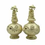 pujaNpujari Lakshmi Ganesh Clay Diya for Diwali - Gold Color Mud Diya Deepam for Pooja Room