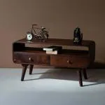 SMAART CRAAFTS Miami Solid Wood TV Unit for Living Room | Living Room Furniture | Premium 2 Drawer TV Stand for Home | Natural Mahogany Finish | Solid Mango Wood Entertainment Unit