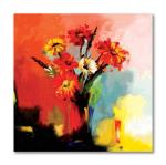 Tamatina Multicolor Gorgeous Flower Pot Nature Abstract Unframed Art Canvas Painting - 36X36 Inch