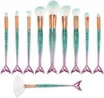 DATNASAYAD Pink Soft Bristles 10 Pcs Mermaid Makeup Brushes Set for Womens & Girls - (Pack of 10)