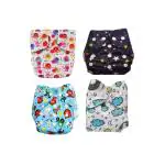 Chubby Cheeks Printed Resuable and Adjustable Cloth Diapers For Kids 4 Pieces-Free Size