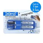 Doms Magnetic Whiteboard Duster with 2 Refilo White Marker, Pack of 3