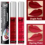 MI Fashion Liquid Lipsticks Matte Made in India 100% Veg Long Lasting Non Transfer Lipsticks 3ml each - Eagle Red Liquid Lipstick, Spring Pink Liquid Lipstick