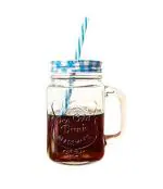 Cracker Transparent Glass Mason Jar Hole In Lid And Handle Mug For Soft Cold Drinks And Smoothie 450ml (1pc)