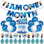 Zyozique 37 Pcs 1st Month Decoration/I Am One Month Birthday Decoration Items, Birthday Decoration Items for Baby Boy