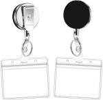 Shining Zon 8 Pack Heavy Duty Retractable Badge Holders 2-Sided Clear PVC ID Card Holder with Metal YoYo Clip and Keyring for Keychain -Horizontal