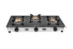 Sunflame Pride 3 Burners Glass Top Gas Stove with Toughened Glass, Stainless Steel (Silver, Black)
