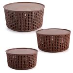 Selvel Plastic Multipurpose Storage Basket with Lid Set of 3 (Dark Brown)