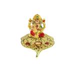 Handicrafts Paradise Ganesh, Ganesha on Leaf - Ganesh with Diya - Lord Ganesha Metal Hand Craved for Home Decorative Gift Puja - 7 x 3.5 inch