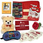 Indigifts Valentine Day Gift Love Combo Couple Set Of Travel Kit - Cute Teddy, Love Cards And Artificial Rose For Gf And Bf