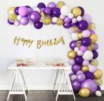 SPECIALYOU.IN Happy Birthday decoration item for girls with purple & golden balloon set, Gold Happy birthday paper banner for party decoration || party supplies pack of 63 Items