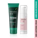 DERMINA Vitamin C Skin Lightening & Brightening Cream All Skin Types with Acne Killer Vitamin E Facewash (Combo Pack,30g,60g)