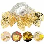 CORALTREE Golden Metal Leaf String Lights for Indoor Outdoor Decoration Diwali Light for Party Birthday Diwali Christmas Navratri Valentine Gift Home Decoration Light (4 Meter 25 LED, Warm White))