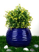 Justoriginals Churi Bowl Shape with Curved Lines Small Flower Pot (Color : Navy Blue) Plant Container Set (Ceramic)