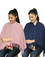 nene Breastfeeding Multi Purpose Scarf The Jersey Cotton Nursing Shawl, Breathable Breastfeeding Cover- Pack of 2 Large Size 180cmX55cm (RedStripes-Navy)