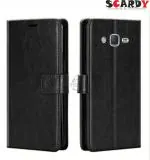SCARDY SAMSUNG GALAXY J7 BACK COVER / LEATHER FLIP COVER / BLACK COLOR