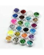 WorldWesties Nail Art Decoration Sparkle Sequin Glitters Multicolor Flakes Nail Accessories Fine Glitter Seequins Pack of 24