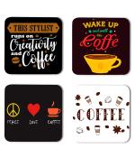 Whats Your Kick Coffee Lover This Stylist Runs on Creativity And Coffee Quotes Printed Set of 4 Coaster With Metal Stand