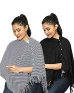 nene Breastfeeding Multi Purpose Scarf The Jersey Cotton Nursing Shawl, Breathable Breastfeeding Cover- Pack of 2 Large Size 180cmX55cm (Navy-Black)