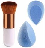 Plethora Chubby Makeup Foundation Brush + 2 Pcs Multicolor Makeup Puff