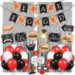 Zyozique 44 Pcs Engagment Decorations Kit - Paper Banner , Photo Booth, Foil Curtain and Balloons