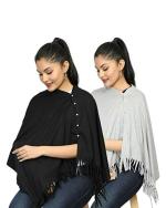 nene Breastfeeding Multi Purpose Scarf The Jersey Cotton Nursing Shawl, Breathable Breastfeeding Cover- Pack of 2 Large Size 180cmX55cm (Black-Grey)