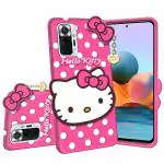 Clickaway Hello Kitty Case for Xiaomi Redmi Note 10 3D Soft Cute Cover for Girls/Women Silicone Rubber Back Cover With Pendant-Baby Pink/Pink