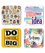 Whats Your Kick Success Quotes Be Happy Quotes Printed Set of 4 Coaster With Metal Stand