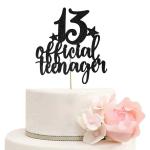 Festiko Teens Happy 13Th Birthday Cake Topper, Boys Girls Teenager 13Th Birthday Party Decorations, Thirteen Years Old Birthday Party Decor, Black Glitter