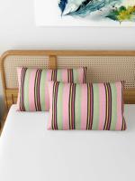 Varde Cotton Pillow Cover Set of 2 | 100% Cotton Pillow Covers | Standard Size Bed Pillow | Handloom Handmade | Case Set | All-Season Home Use (Pink & Olive)