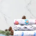 Elementary Organic Cotton Muslin Swaddle Wraps Whale, Penguin, Elephant Print Set of 3 - Multicolor