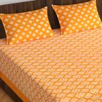 HOME@SHOP Jaipuri look Rajasthani Print Sanganeri Printed Cotton traditional Flat Double Bedsheet with 2 Pillow Covers Yellow (210X235)