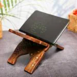 ADA Handicraft Handmade & Handcraft Sheesham Wooden Book Holder Display Stand | Folding Religious Prayer Free Reading Stand with Intricate Carvings| Rehal for Religious Holy Books - 12 inch