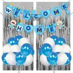 Zyozique Baby Boy Welcome Home Decoration Kit Banner with Balloons and Foil Curtain for Baby Shower / Welcome Party / Birthday Party Supplies(Pack of 28)