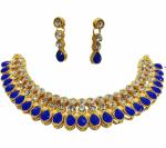 Gyaan Jewels Handmade Gold Plated Alloy Earring and Necklace Set White, Blue (Girls, Baby Girls, Women) (Pack of 1) Free Size