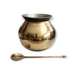 NAAYAGI - TRADITIONAL BRASS POT | PONGAL PAANAI | BRASS URLI - 8 INCH } 3 TO 4 LITRE | BRONZE VESSEL FOR MAKING Pongal, sweets - 3 to 4 litre approx with brass ladle