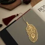 DecorTwist Brass Peacock Feather Bookmark