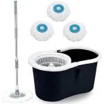 V-Mop Classic Black Magic Dry Spin Bucket Floor-Cleaning Mop With 3 Microfiber Refills