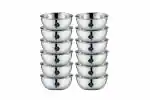 Wiaa Stainless Steel Heavy Gauge Mirror Polished Bowl Set for Lunch or Dinner (300ml Capacity) - Set of 12