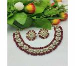 Gyaan Jewels Handmade Gold Plated Glass Earring and Necklace Set Maroon (Women, Girls) Free Size