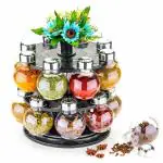 LIQIFIER Revolving Stand Plastic Spice Rack/Masala Jar/Storage Jar/Condiment Set (16 PCS)