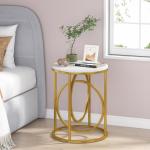 A I Craft End Table, Metal Nightstand, Coffee Round Table, Sofa Side Snack Table with Drawer Storage, Top, 2-Tier Style Table for Living Room Bedroom - Gold & White