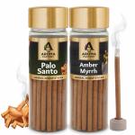 The Aroma Factory Dhoop batti (Palo Santo, Amber & Myrrh) No Bamboo Herbal Dhoop Sticks with Incense Holder, 2 Bottle x 100g