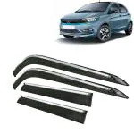Kingsway Car Wind Deflectors Rain Guard Window Visor for Tata Tiago EV 2023, 2024, 2025 Model, Car Door Visor with Chrome Lining Online India, Car Sun Shades