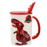 BonZeaL 3D Ceramic Red Dinosaur Mug with Lid Spoon Coffee Mug Tea Cup 415 ml