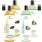 Homeda Cold Pressed Castor Oil & Virgin Coconut Oil (400 ml + 400 ml) - 100% pure for Hair Growth, Skin Care, Nail, Baby Massage, Eyebrow growth